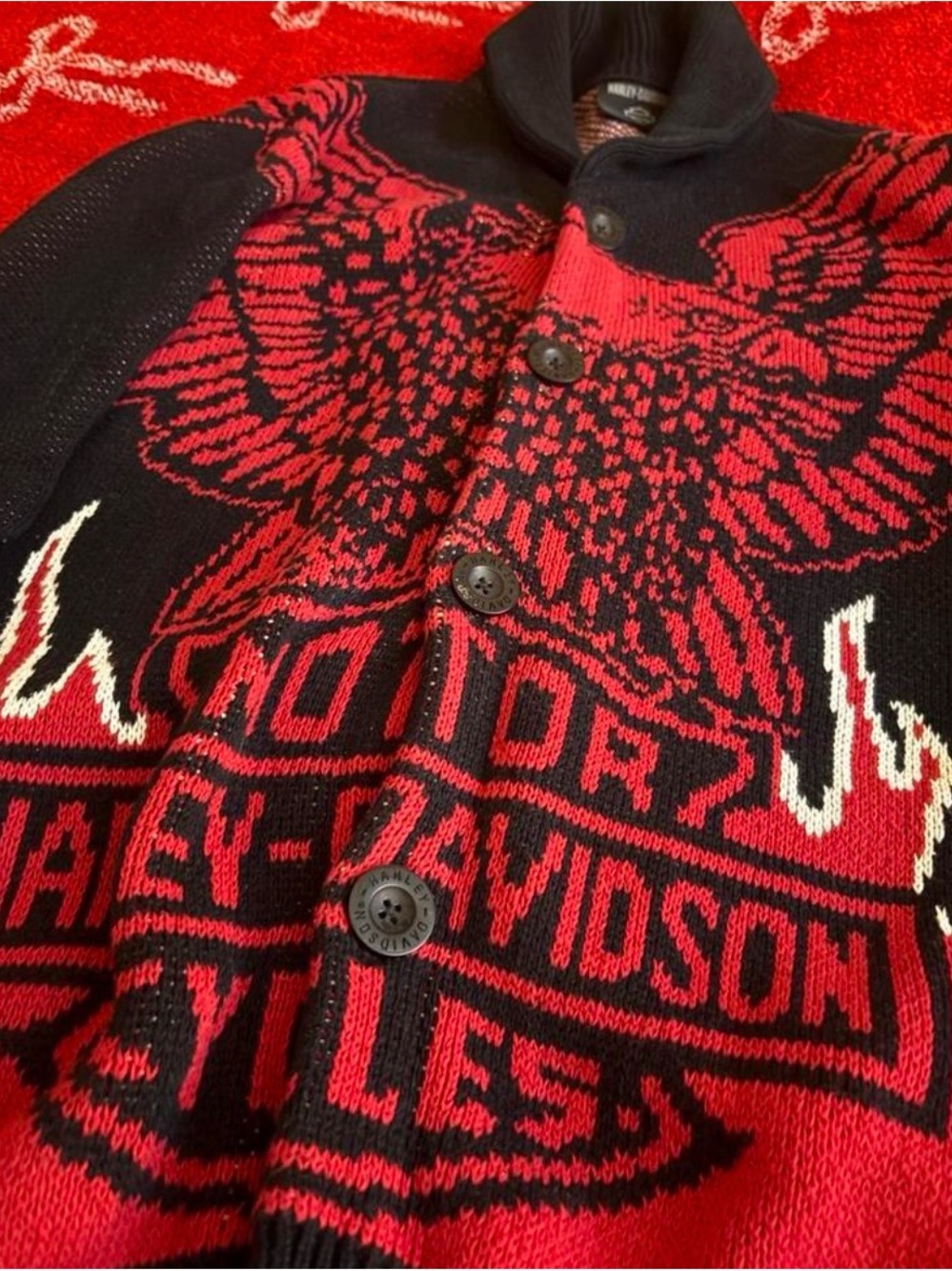 BNWOT - Harley Davidson 100th Anniversary Flame Eagle Shawl Collar Cardigan - Picture 4 of 7